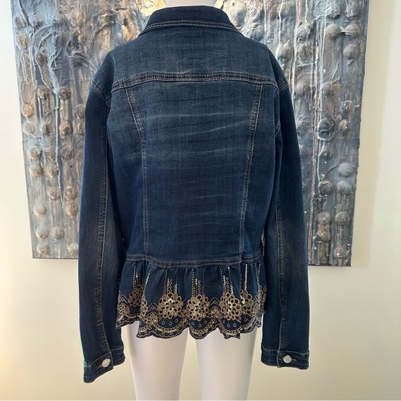 Marbella Lg Dark Blue Denim Jacket with Gold Embroidery and Sequin NWOT - Picture 12 of 14
